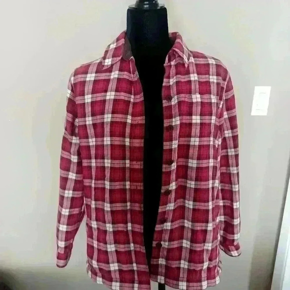L.L. Bean Womens Pink Flannel Fleece Lined Shacket XS PET - Picture 7 of 13